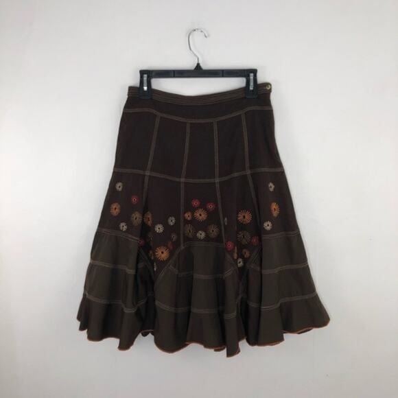 Acorn Embroidered Brown Floral A Line Skirt Size 8 - Picture 1 of 14